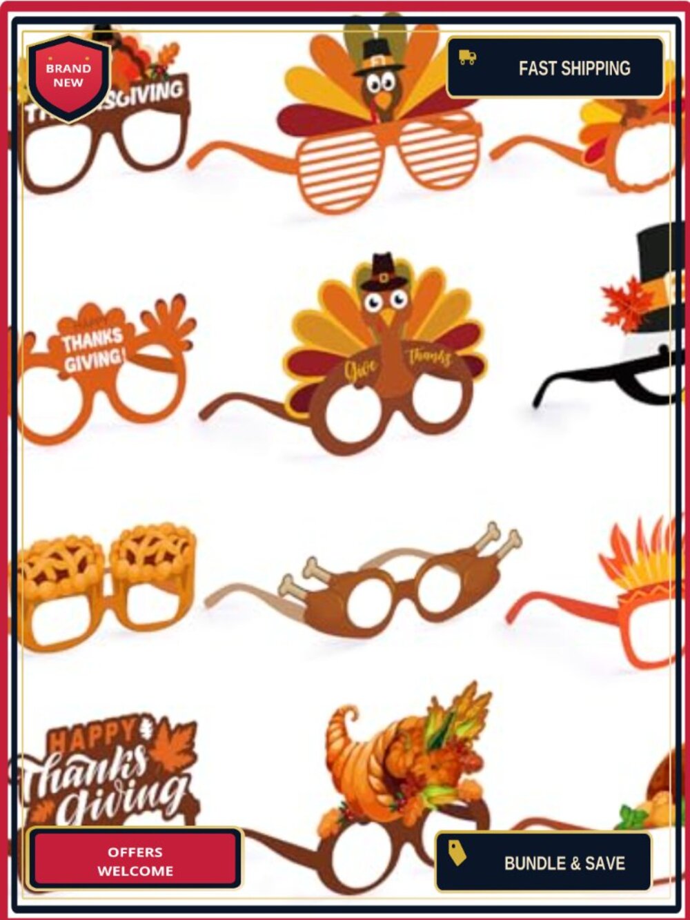 12PCS Thanksgiving Turkey Paper Glasses Party Favors for Kids Adults